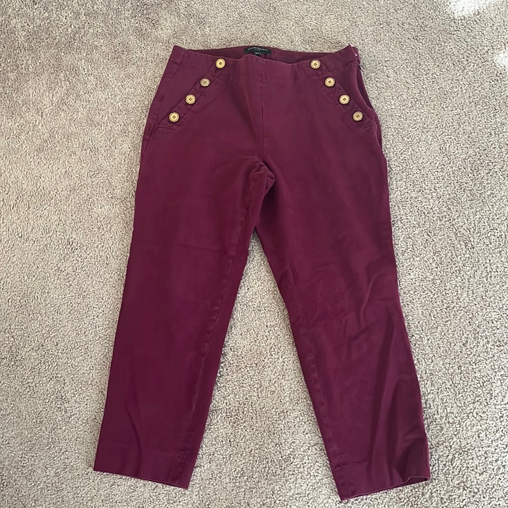 Banana Republic Burgundy Cropped Pants with Gold Buttons